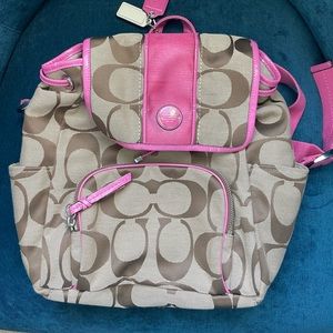 Coach Backpack Khaki/Pink Jacquard F21928